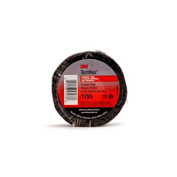 3M Cotton Friction Tape 1755, 3/4 In X 60 Ft, Black 80611604283 Zoro